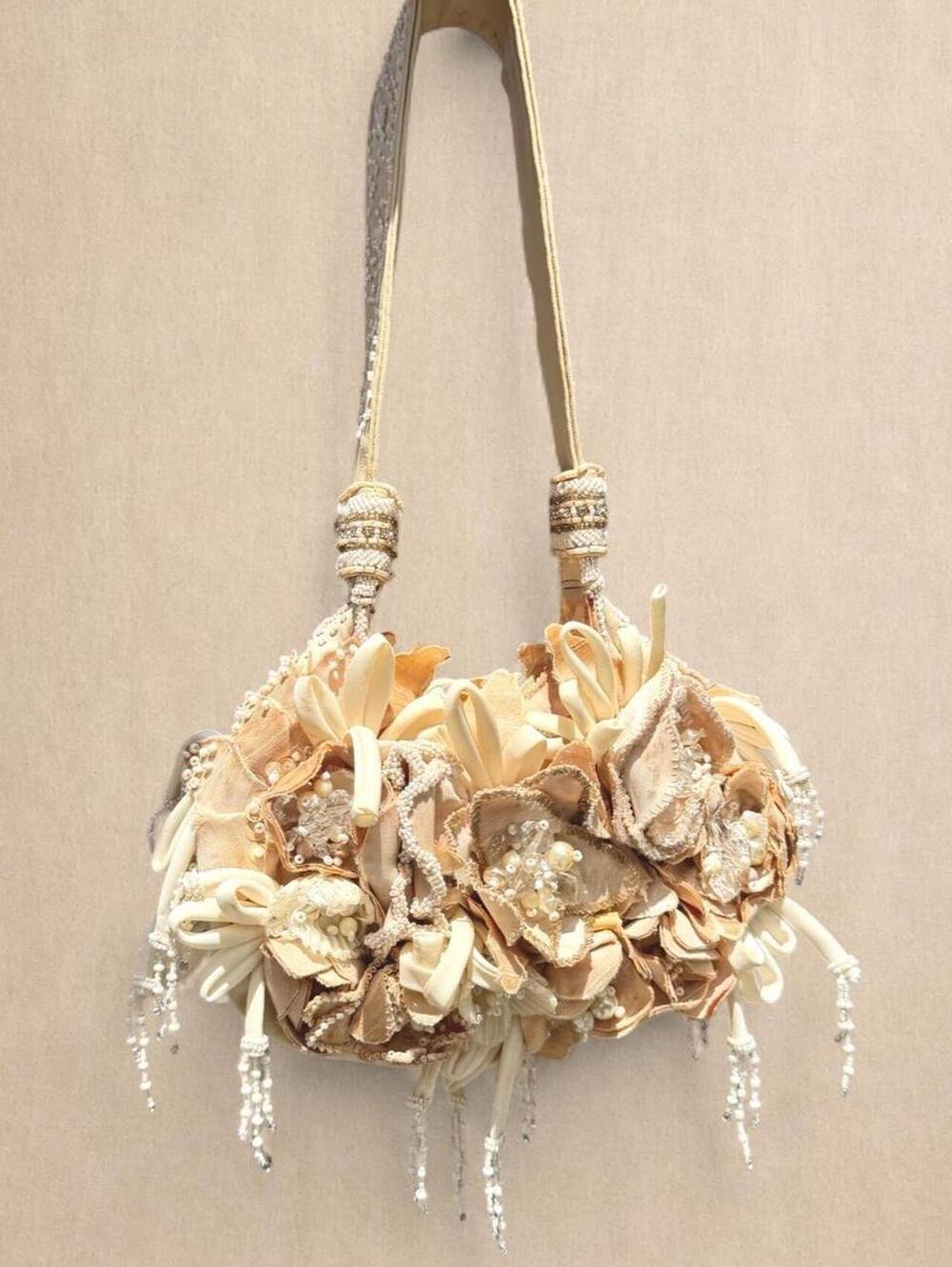 Mary Frances beaded floral purse with ribbon, pearls and bead details